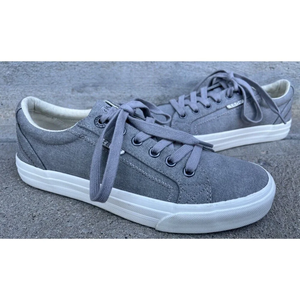 Taos Plim Soul Women's 7.5 Gray Canvas Lace-Up Sneakers